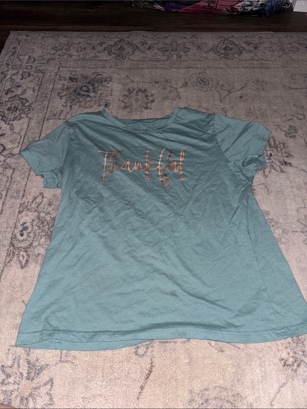 SHEIN Teal Short Sleeve 'Thankful' Graphic Tee